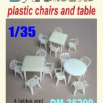 Table (4 pcs.) and plastic chairs (16 pcs.) - resin set 1/35